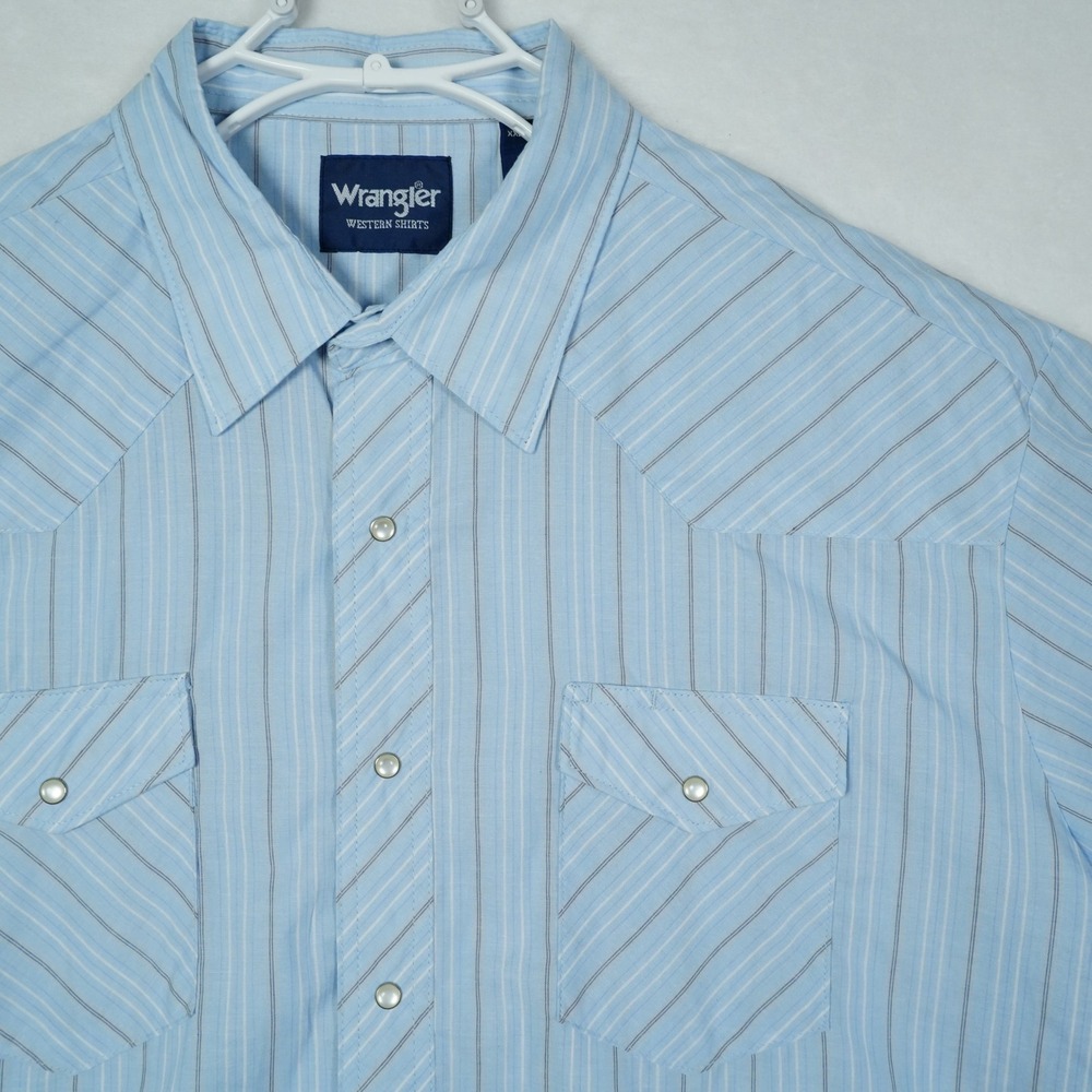 Wrangler Mens XXL Western Pearl Snap Shirt Short Sleeve Blue Striped 76201AA